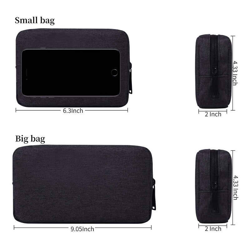 dealcase Canvas Waterproof Universal Electronic Accessories Organizer for Power Bank,Charging Cords,Chargers,Mouse,USB Cable,Earphones and More Out-going, Business Travel Gadget Bag,Black(Small+Big) - Image 2